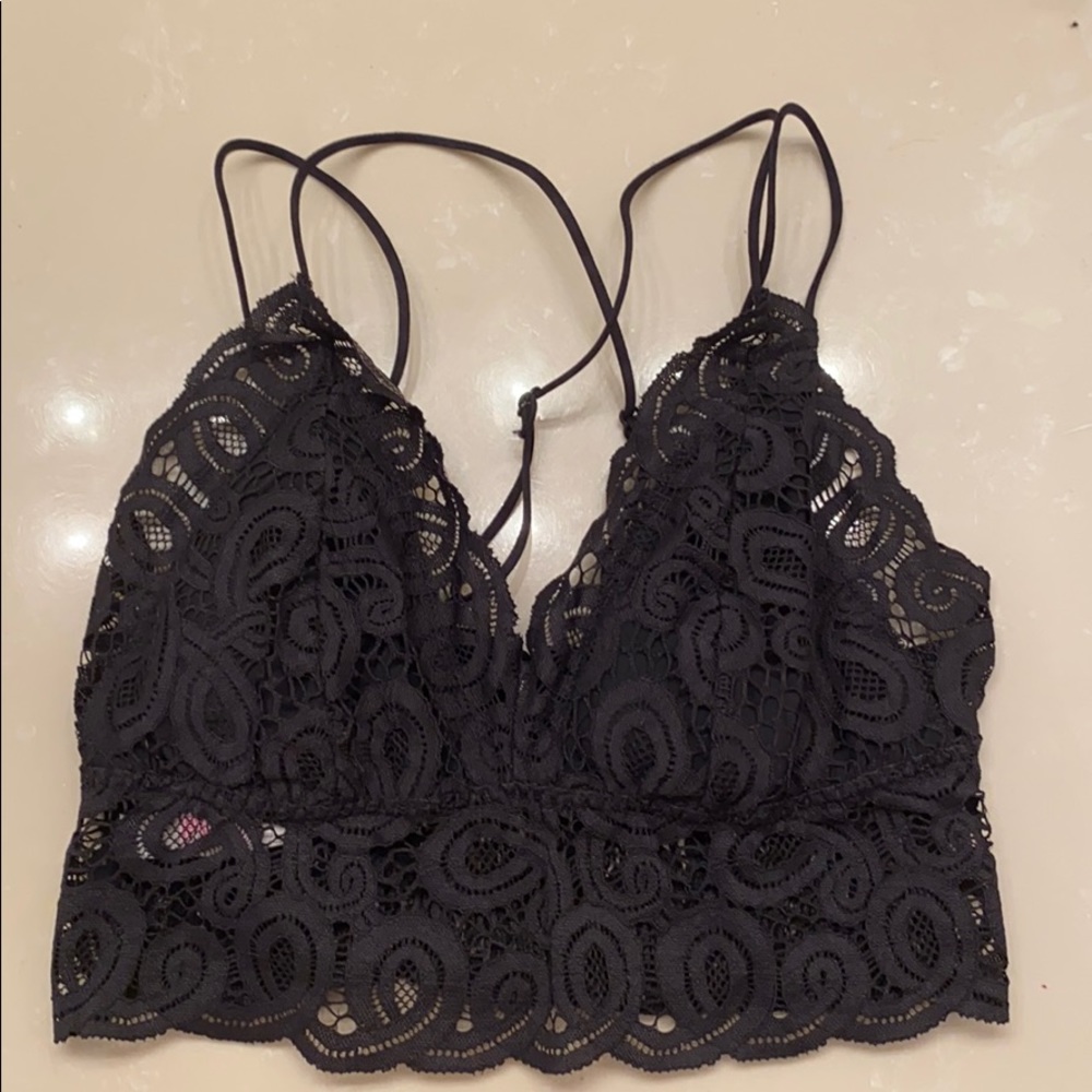 PINK crochet lace bralette black